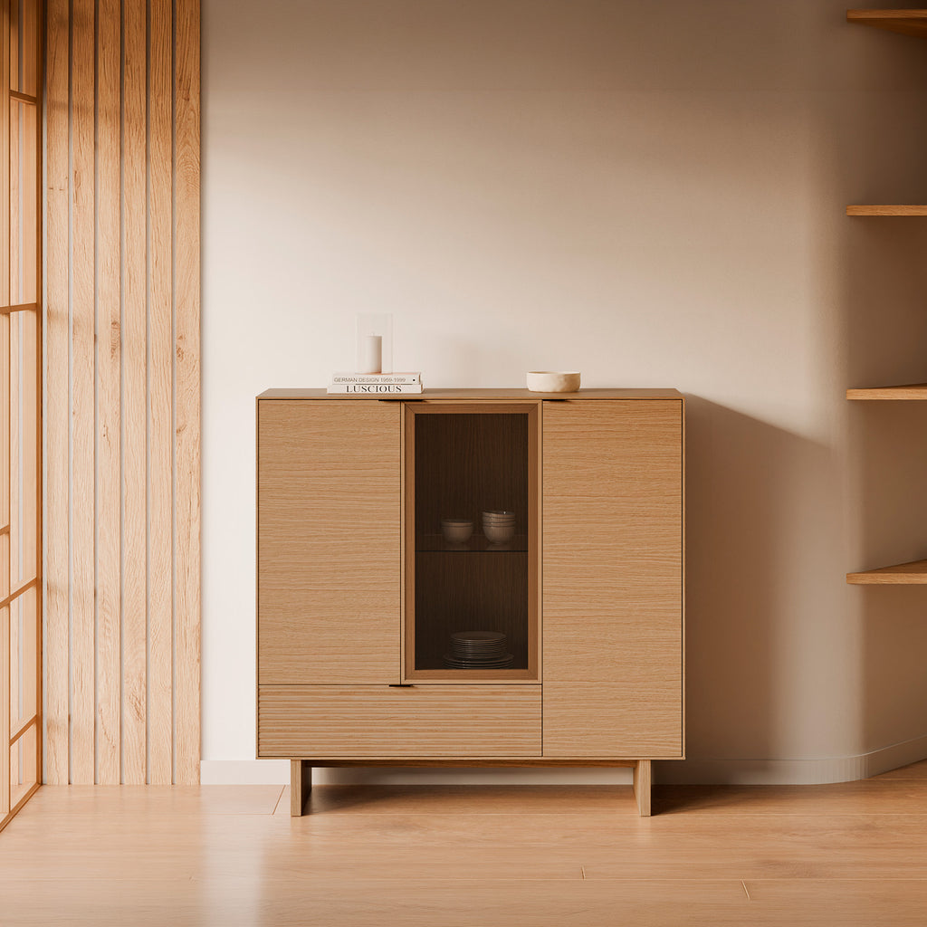 Tulsa tall oak sideboard with wooden legs