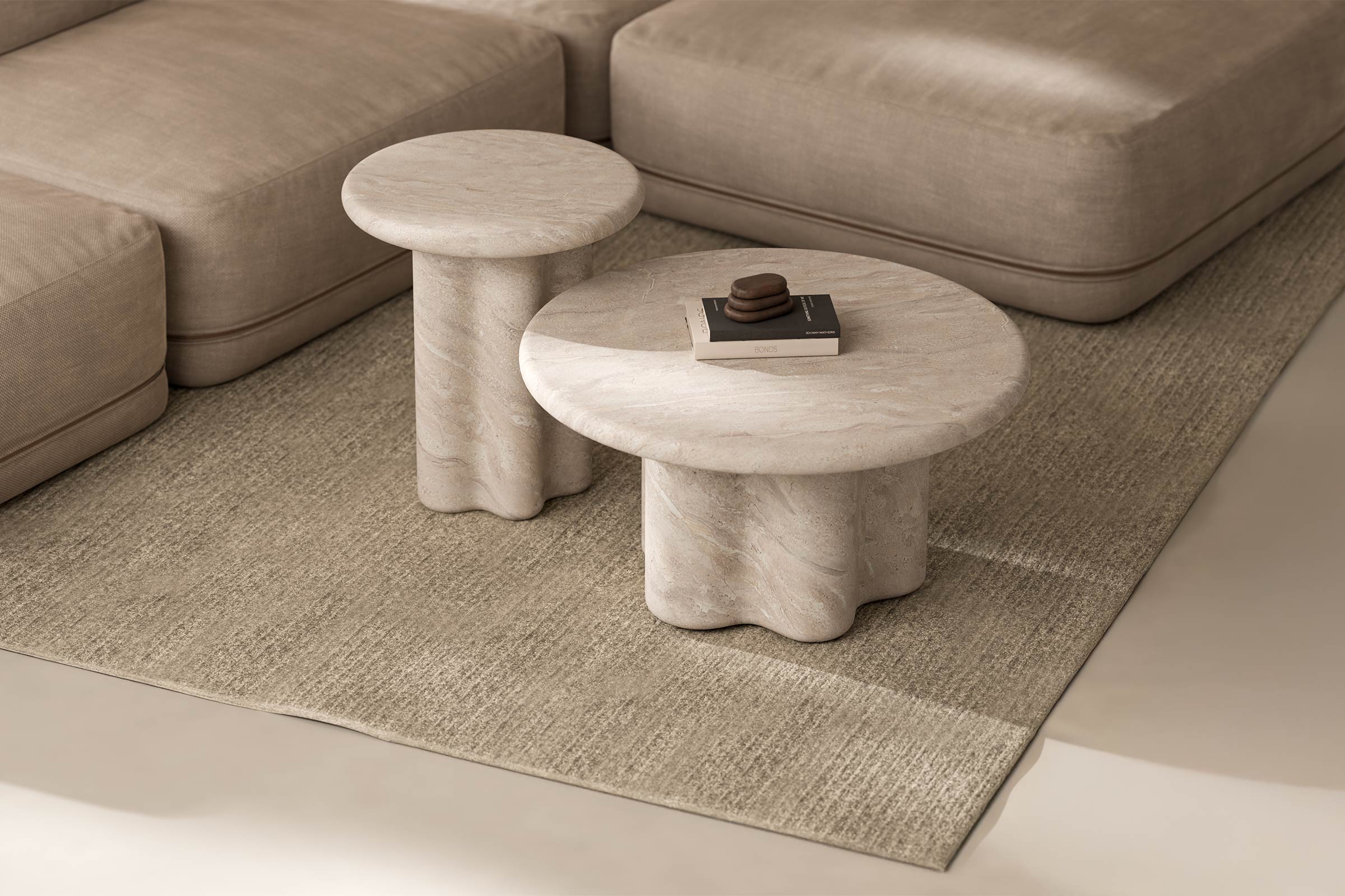 Mesa de Centro em Mármore Travertino Emeric