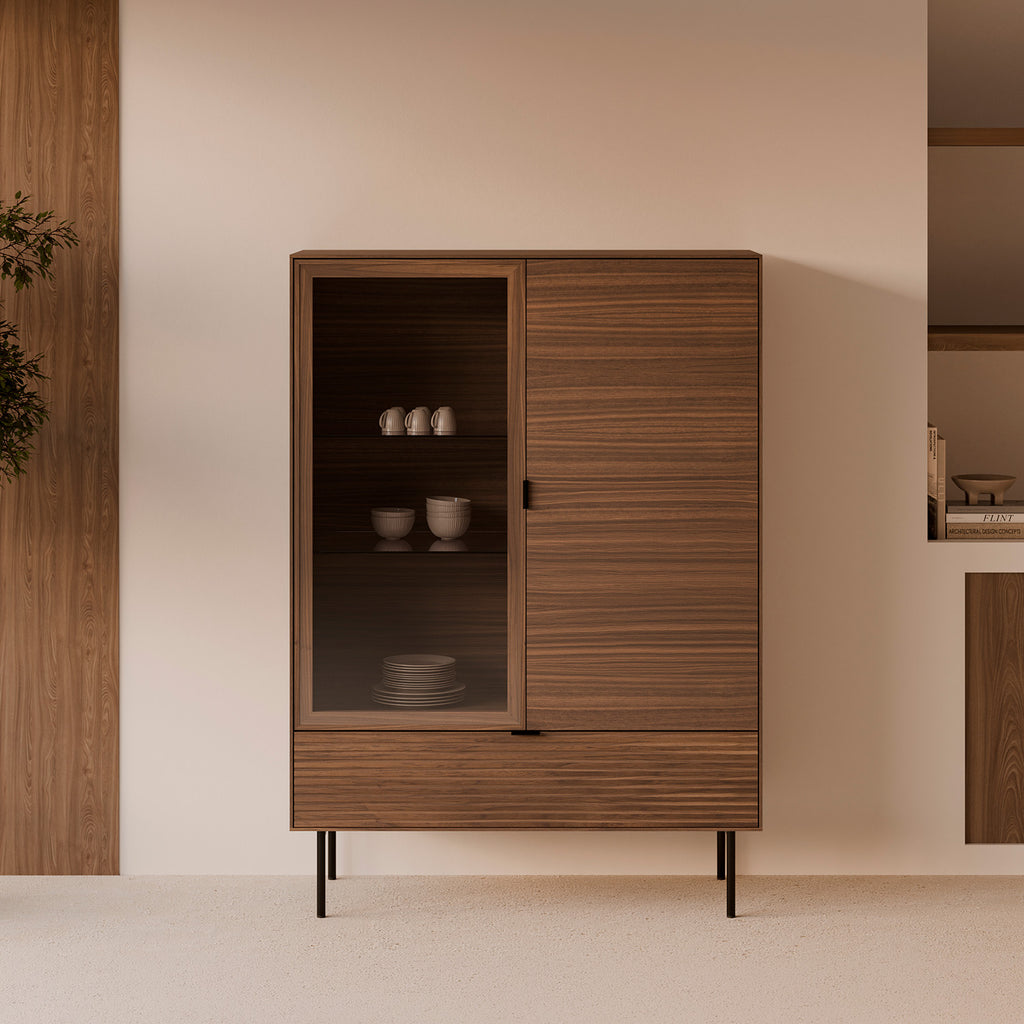 Low display cabinet Tulsa walnut metal legs