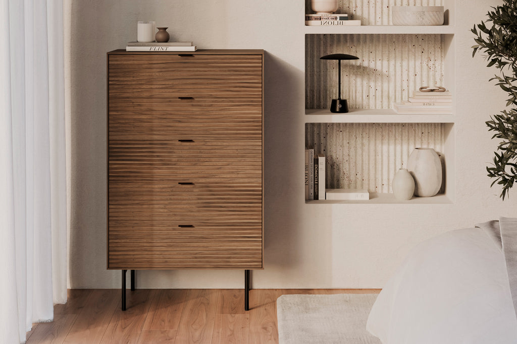 Chest of 5 drawers Tulsa walnut metal legs