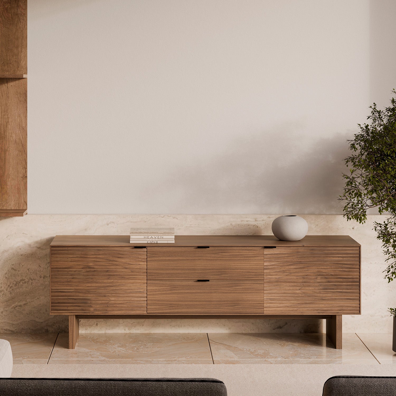 Tulsa 160 walnut TV unit with wooden legs