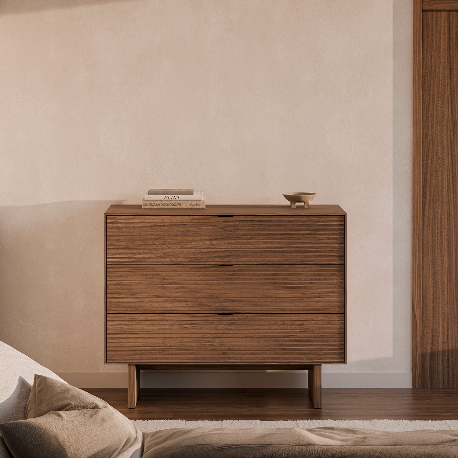 Tulsa 3-drawer dresser, walnut, wooden legs