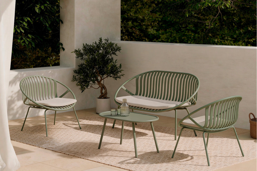 Set Ibiza sofa + armchairs + green coffee table