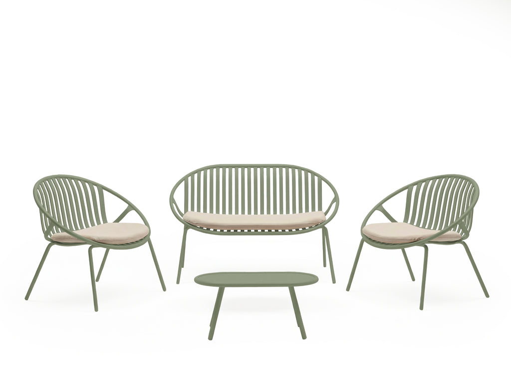 Set Ibiza sofa + armchairs + green coffee table