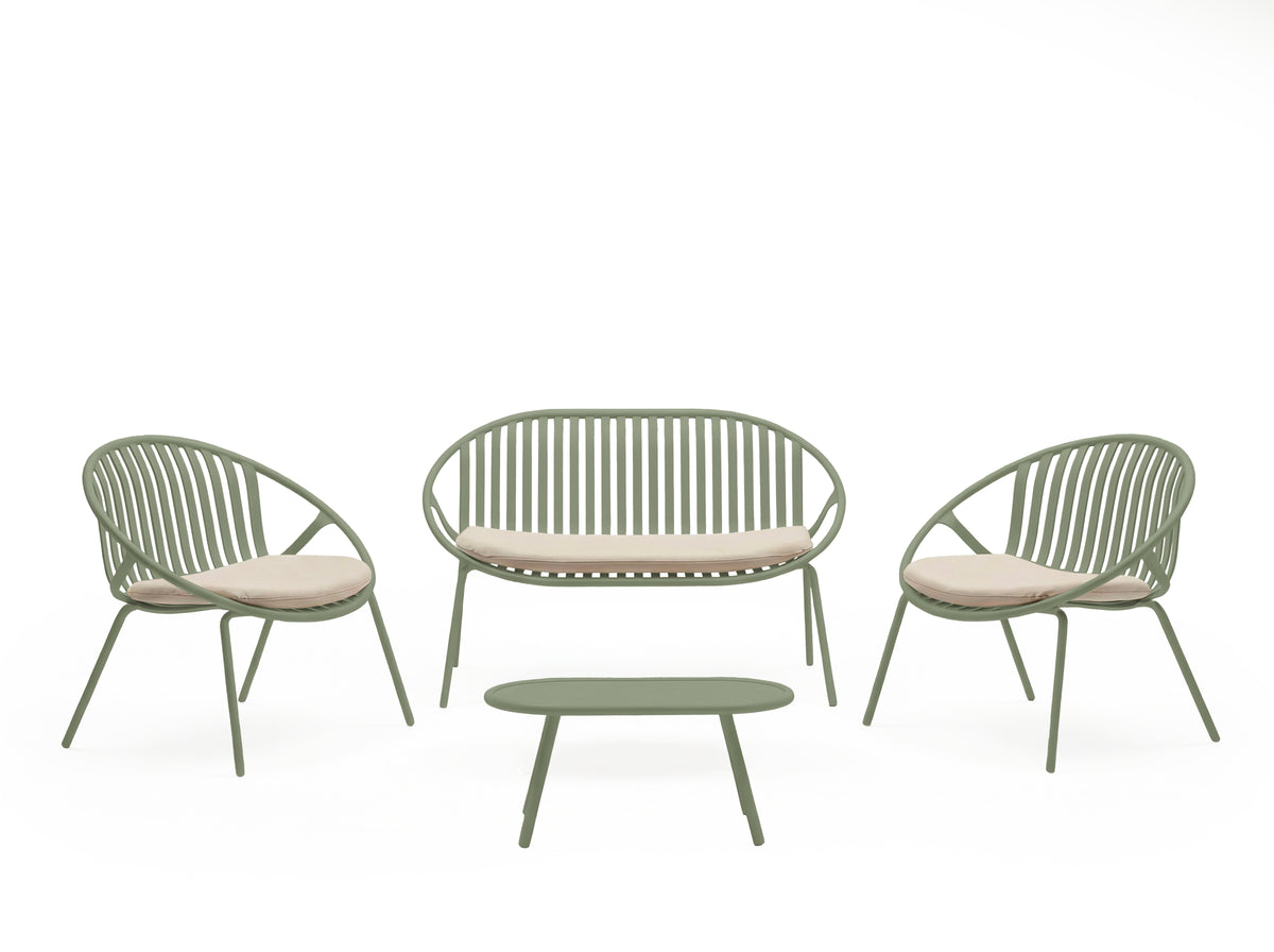 Set Ibiza sofa + armchairs + green coffee table