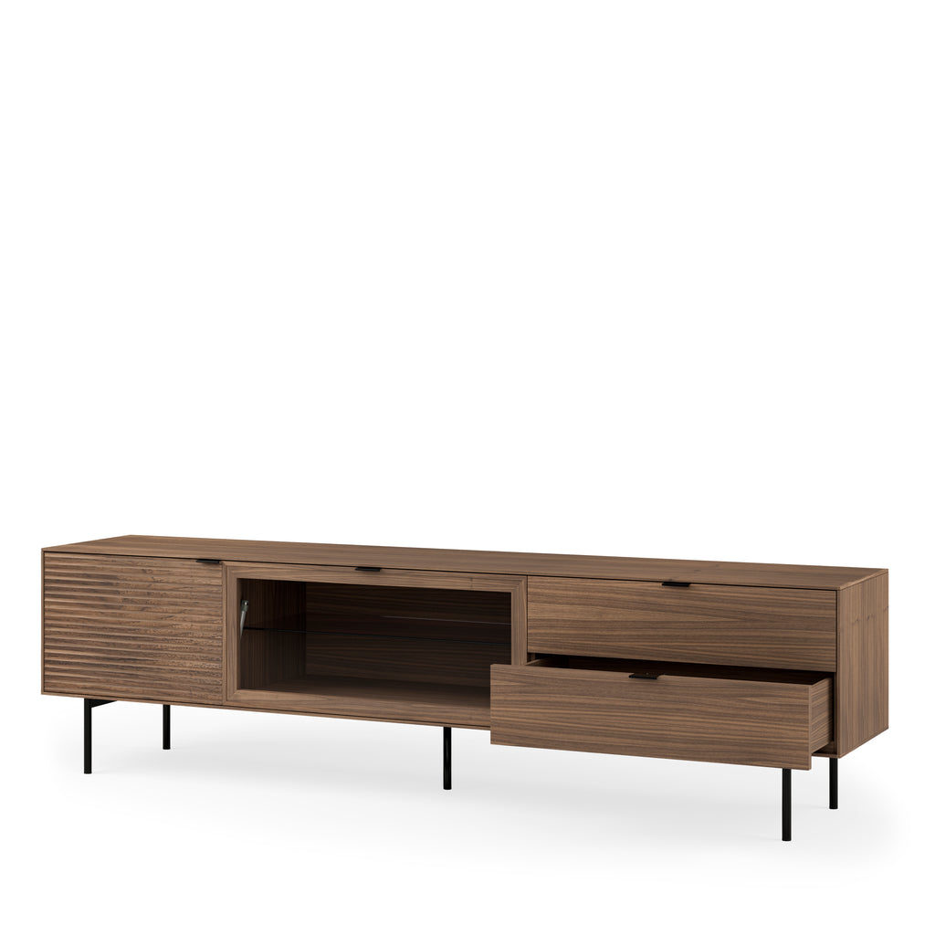 TV cabinet 200 ptas (wood+glass) + Tulsa walnut drawer metal leg