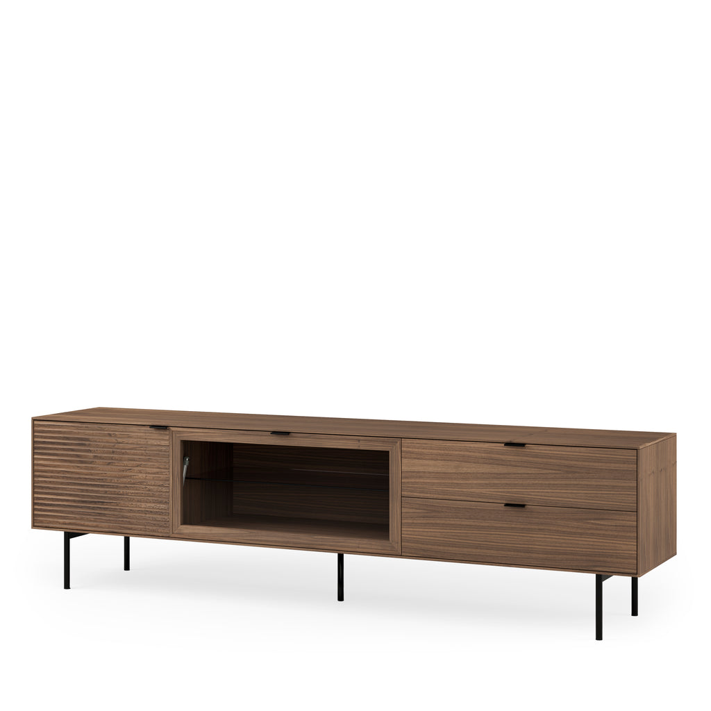 TV cabinet 200 ptas (wood+glass) + Tulsa walnut drawer metal leg