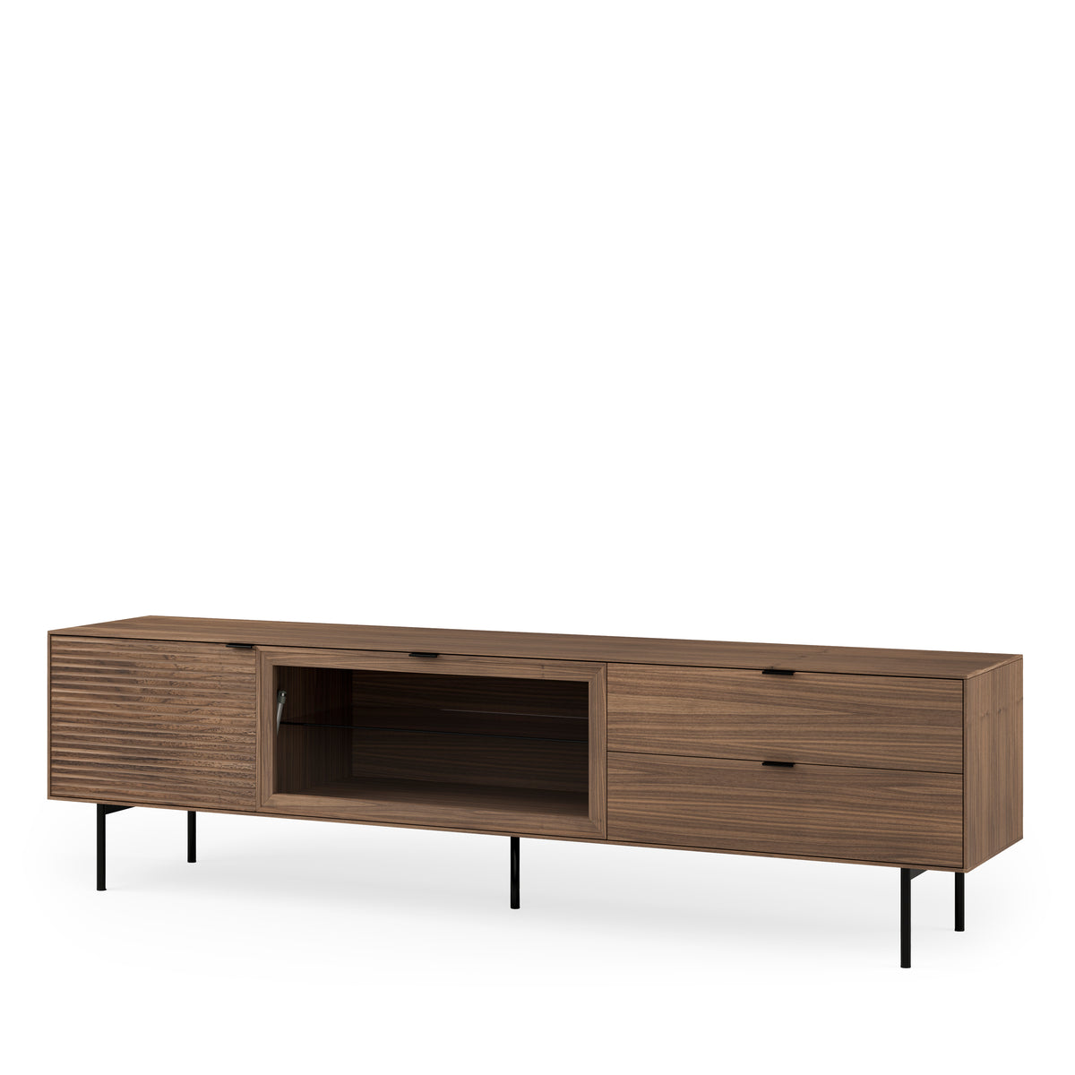 TV cabinet 200 ptas (wood+glass) + Tulsa walnut drawer metal leg