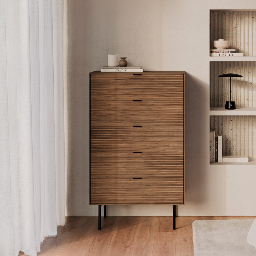 Chest of 5 drawers Tulsa walnut metal legs