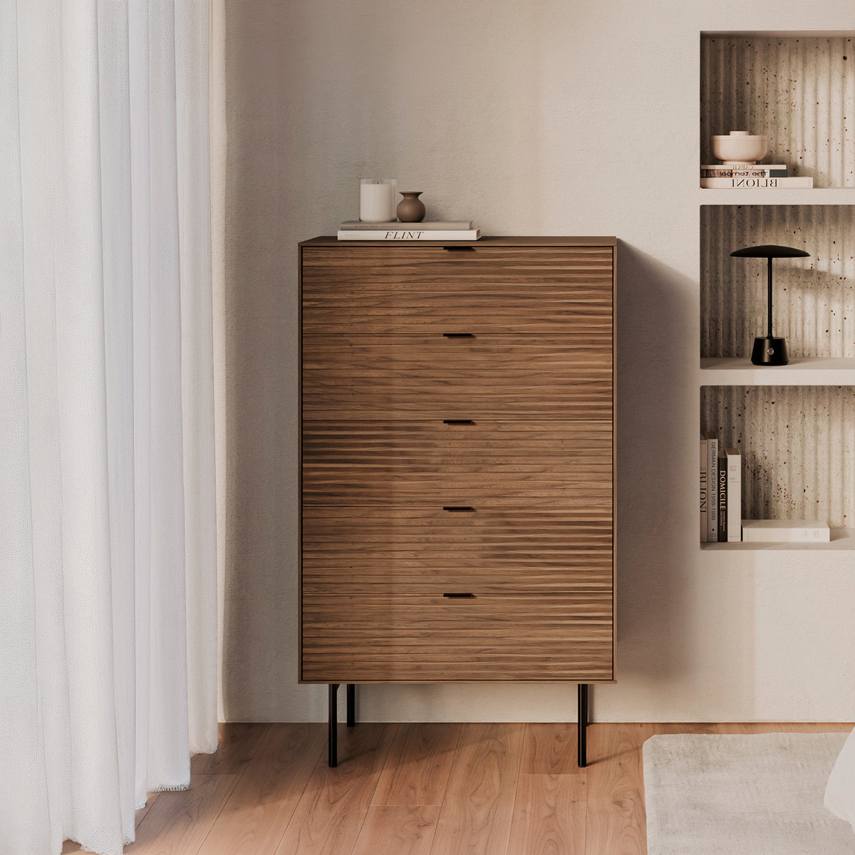 Chest of 5 drawers Tulsa walnut metal legs