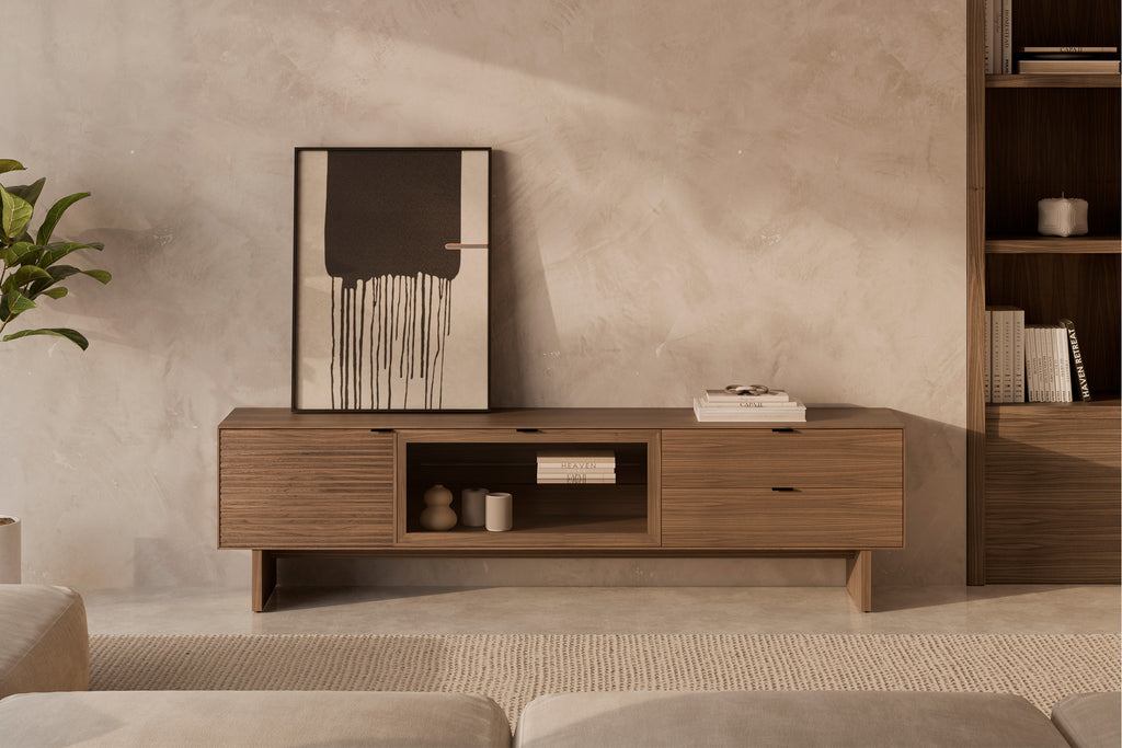 TV unit 200 doors (wood+glass)+Tulsa drawers walnut wood legs