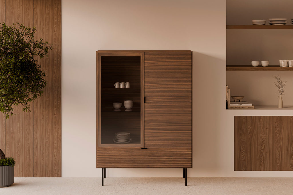 Low display cabinet Tulsa walnut metal legs
