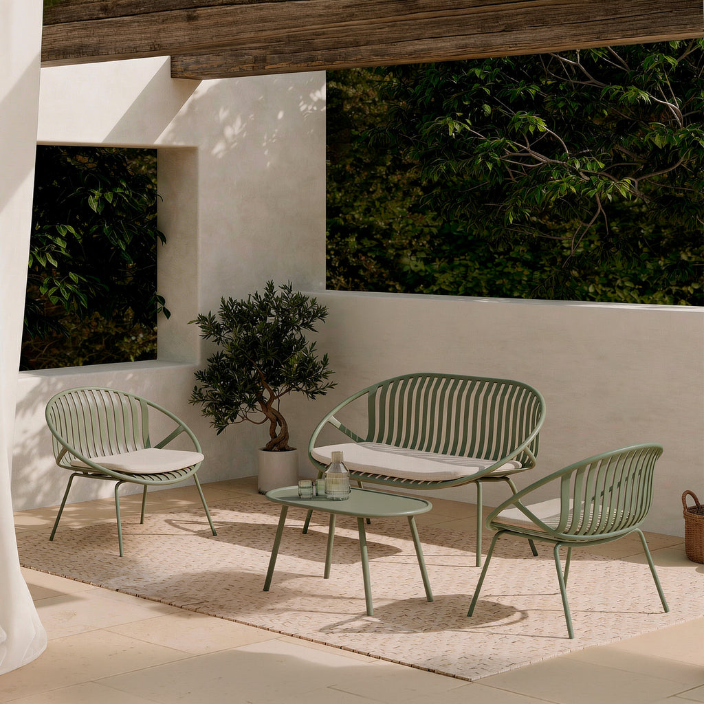 Set Ibiza sofa + armchairs + green coffee table