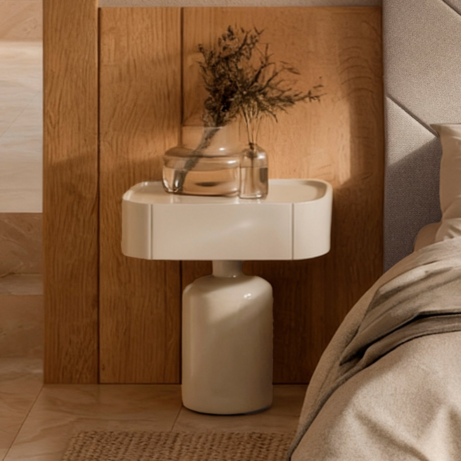 Benja glossy beige bedside table