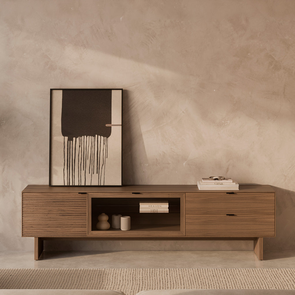TV unit 200 doors (wood+glass)+Tulsa drawers walnut wood legs