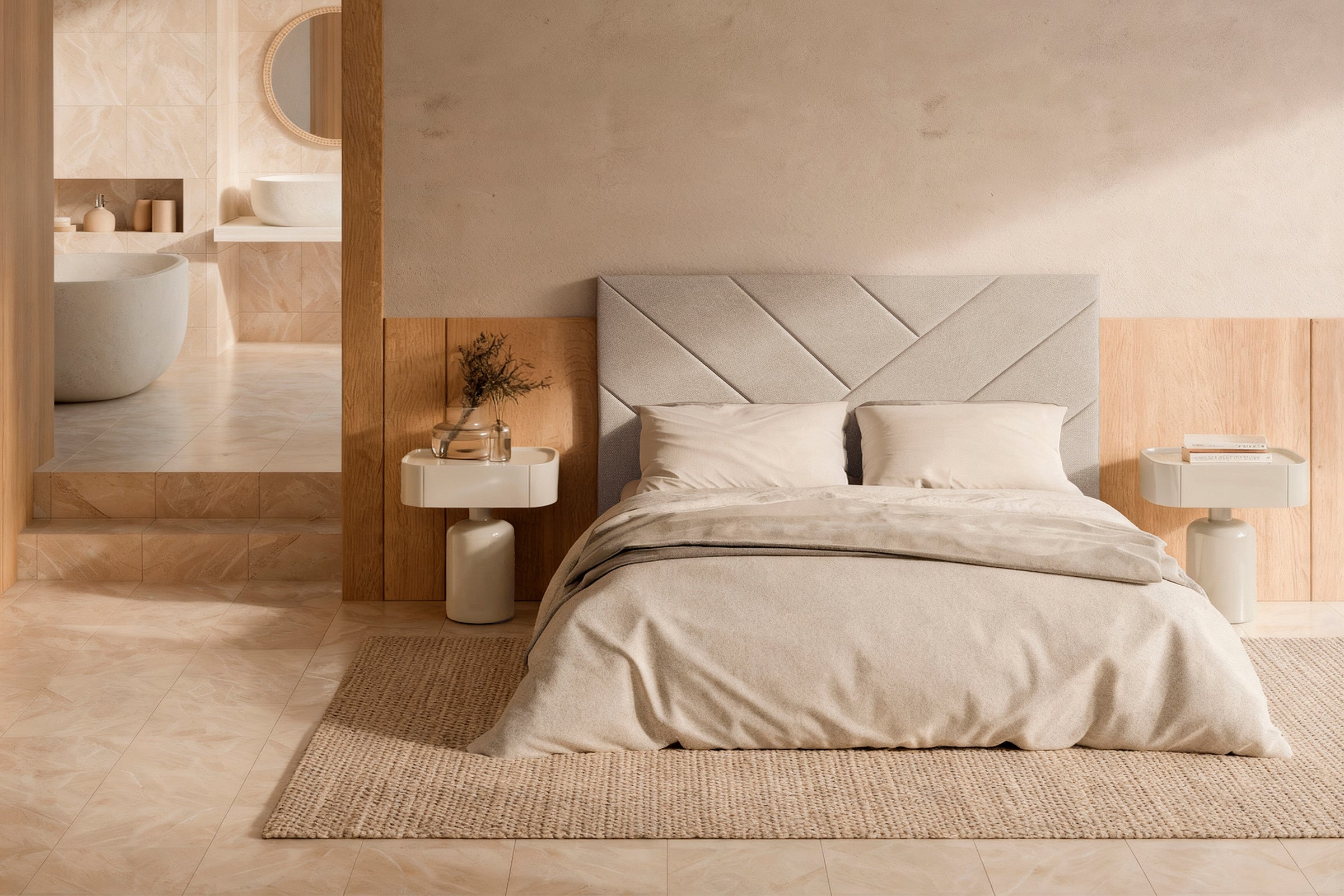 Benja glossy beige bedside table