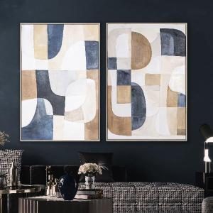 Conjunto 2 quadros óleo, detalhe relevo