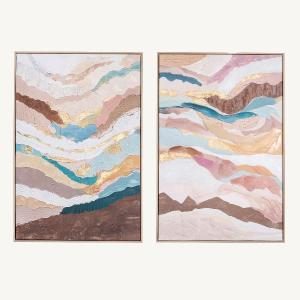 Conjunto 2 quadros óleo, ambiente sala