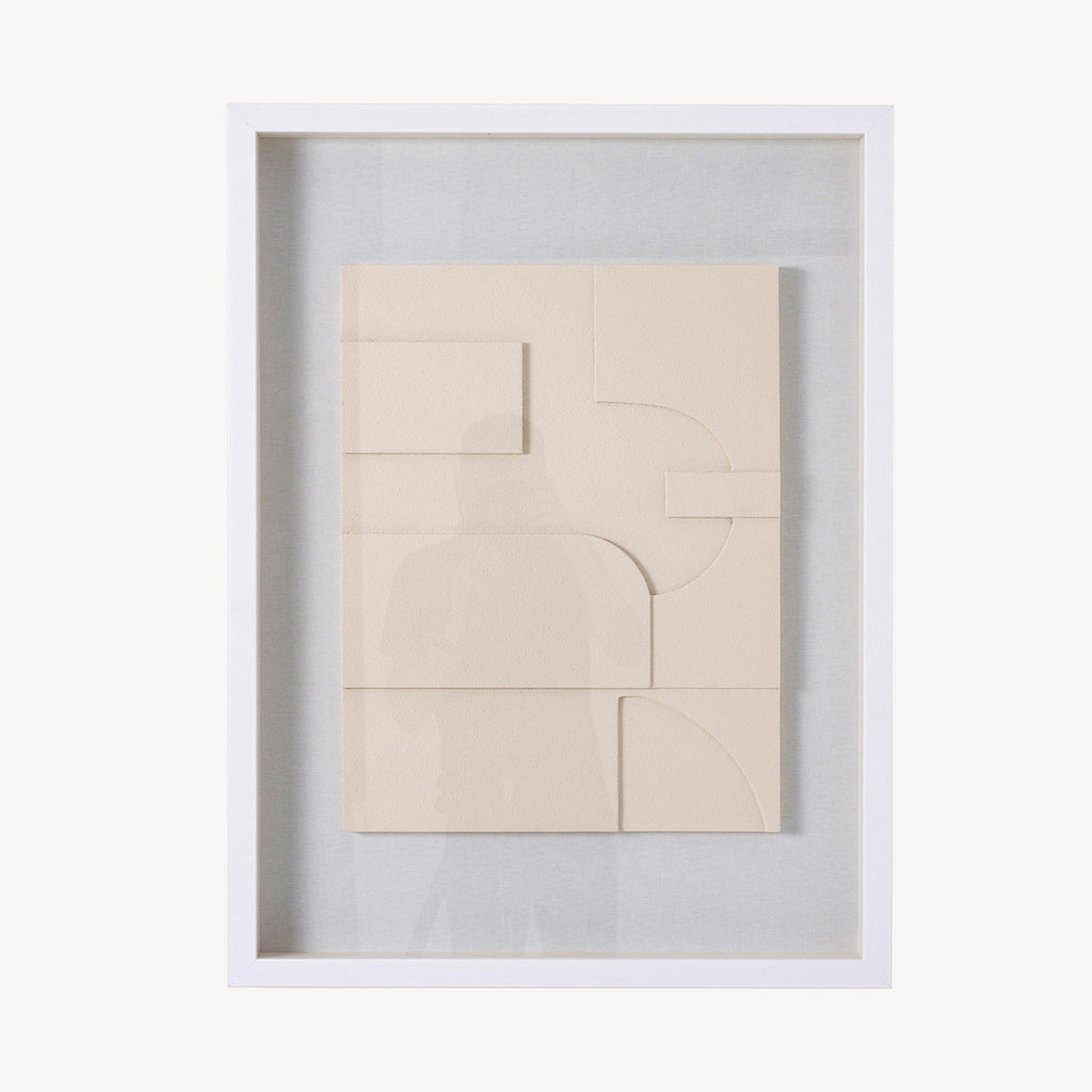 Quadro vitrina, escultura madeira bege