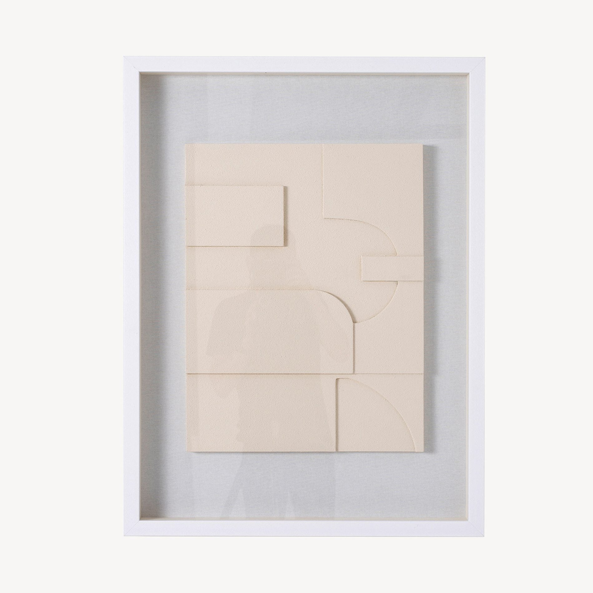 Quadro vitrina, escultura madeira bege